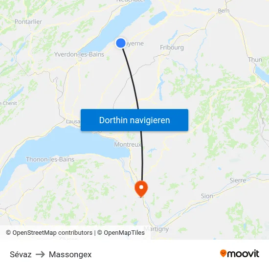 Sévaz to Massongex map