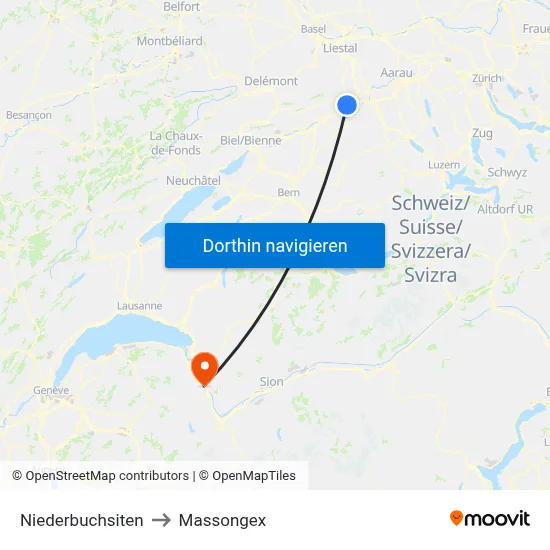 Niederbuchsiten to Massongex map