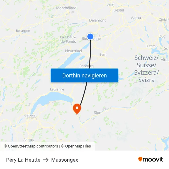 Péry-La Heutte to Massongex map