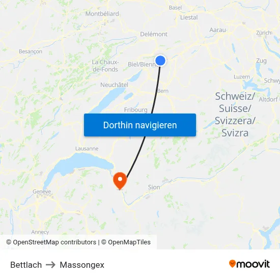 Bettlach to Massongex map