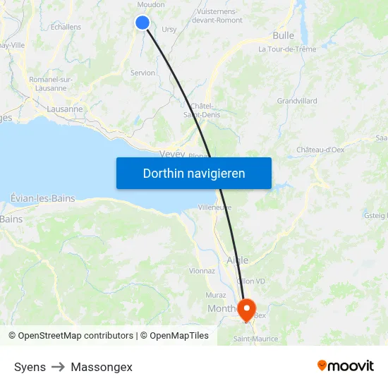 Syens to Massongex map