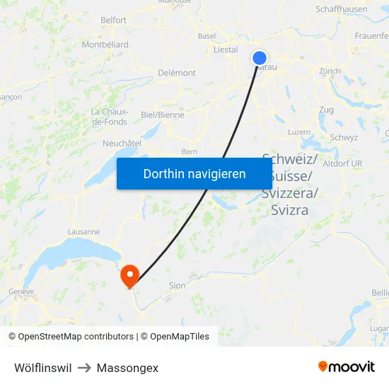 Wölflinswil to Massongex map