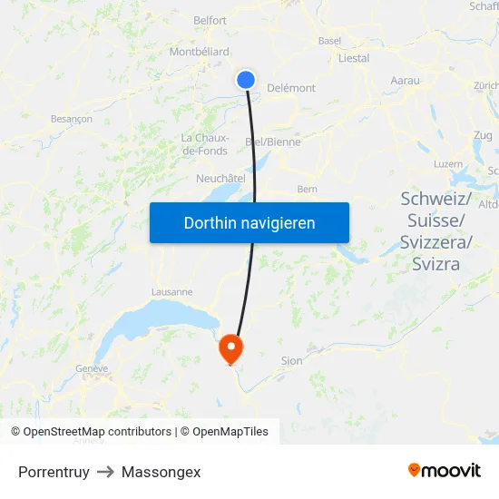 Porrentruy to Massongex map
