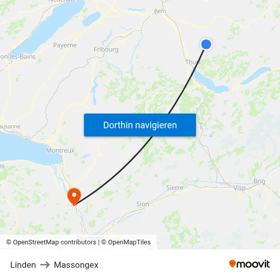 Linden to Massongex map