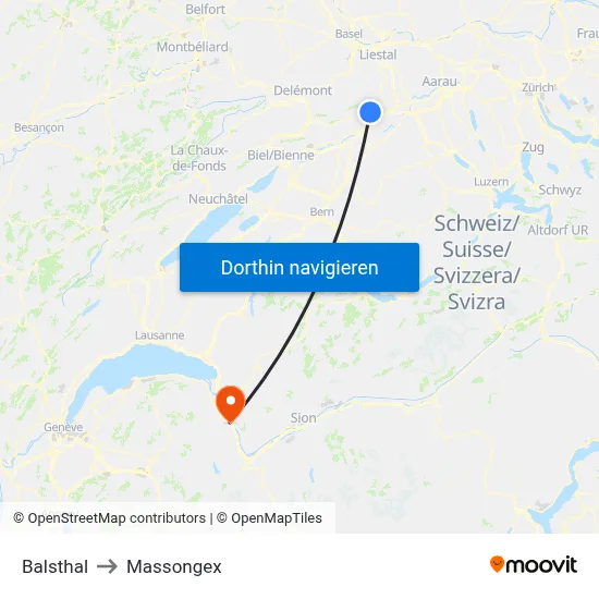 Balsthal to Massongex map