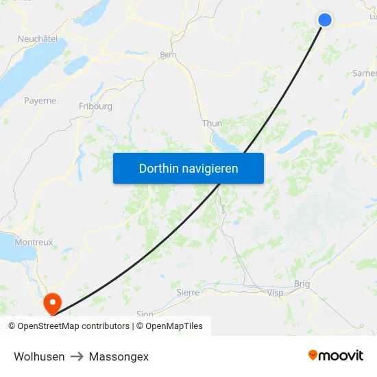 Wolhusen to Massongex map