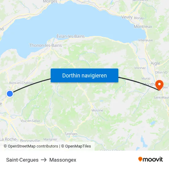 Saint-Cergues to Massongex map