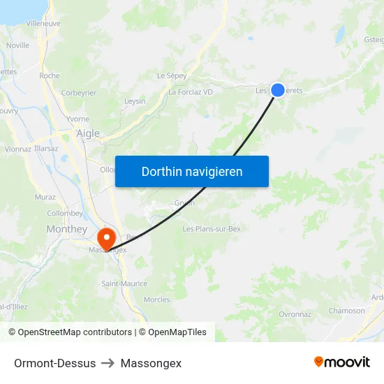 Ormont-Dessus to Massongex map