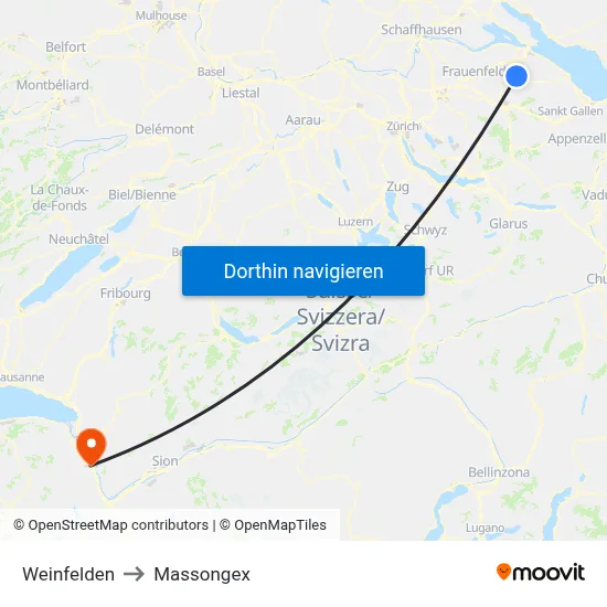 Weinfelden to Massongex map