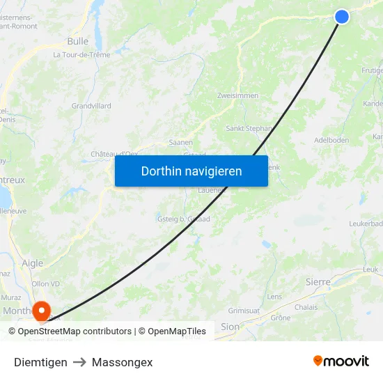 Diemtigen to Massongex map