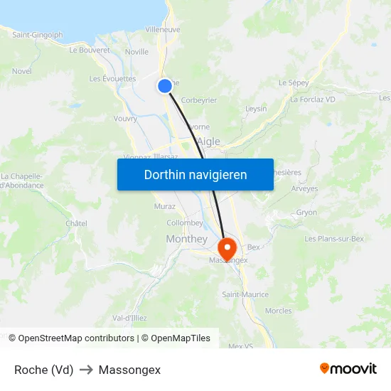 Roche (Vd) to Massongex map