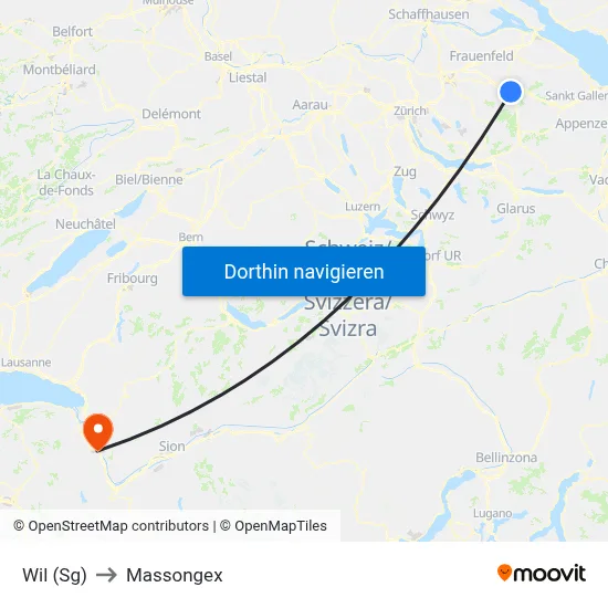 Wil (Sg) to Massongex map