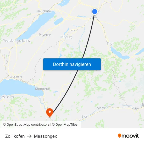 Zollikofen to Massongex map