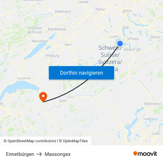 Ennetbürgen to Massongex map