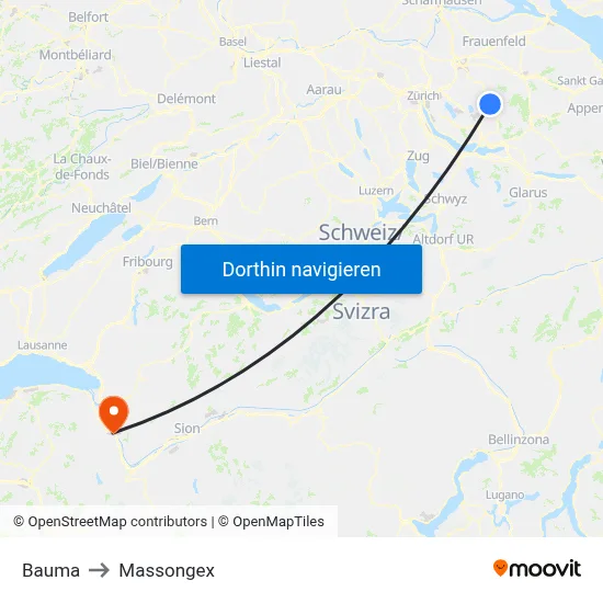 Bauma to Massongex map