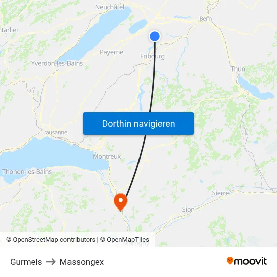 Gurmels to Massongex map