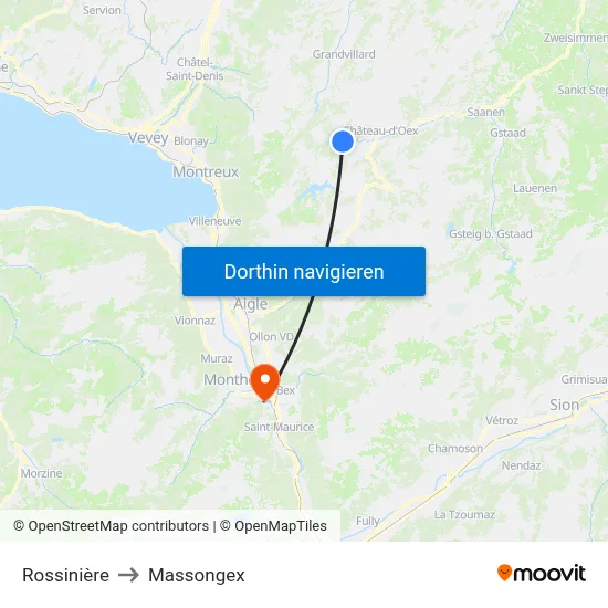 Rossinière to Massongex map