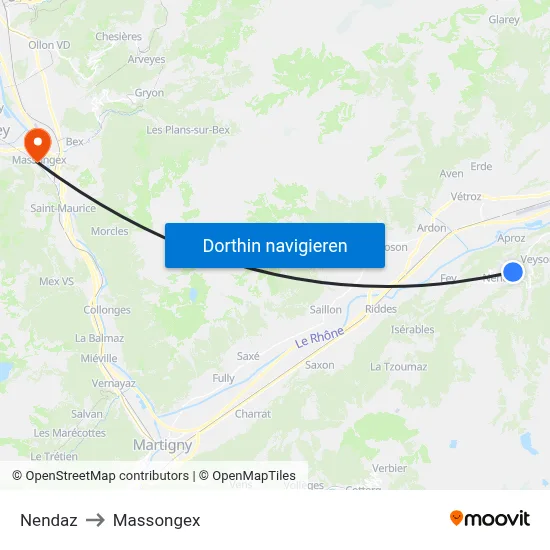 Nendaz to Massongex map