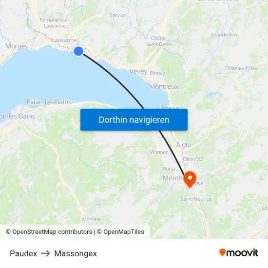Paudex to Massongex map