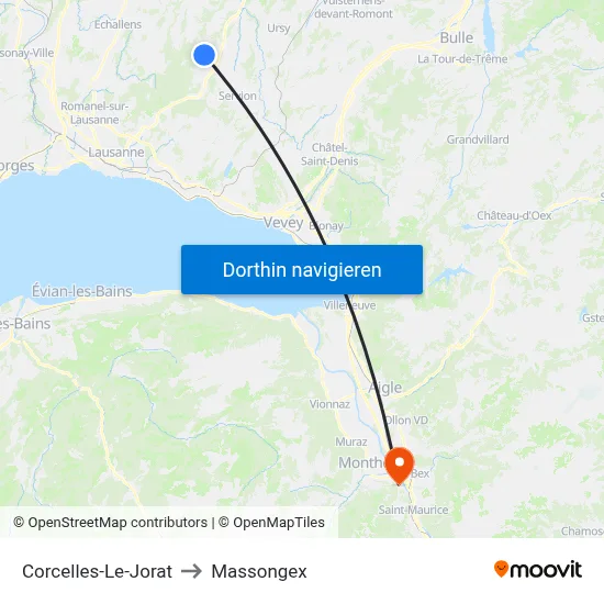 Corcelles-Le-Jorat to Massongex map