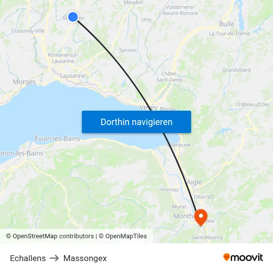Echallens to Massongex map