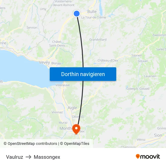 Vaulruz to Massongex map