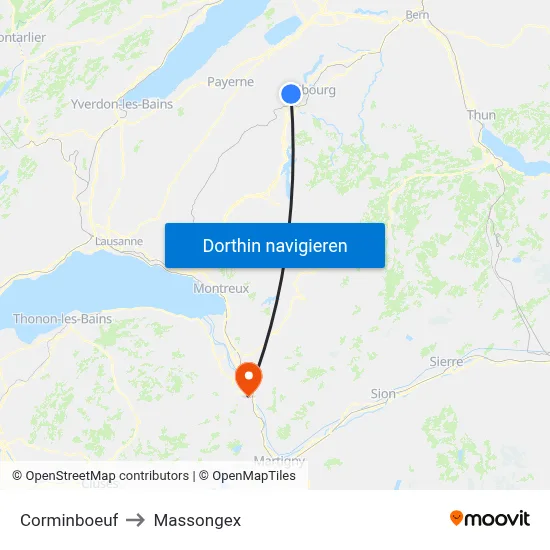 Corminboeuf to Massongex map