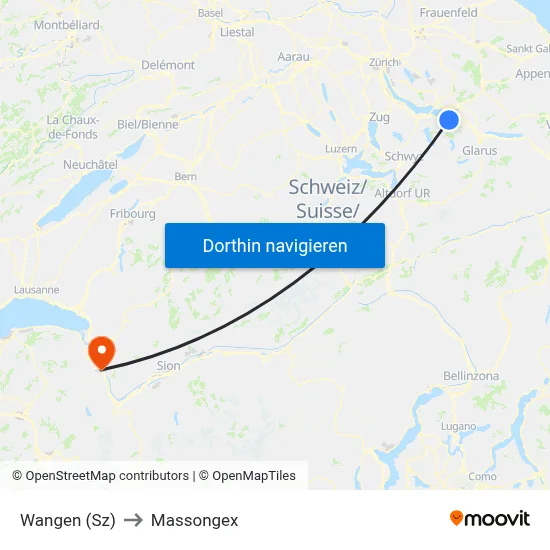 Wangen (Sz) to Massongex map