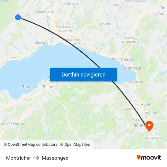 Montricher to Massongex map