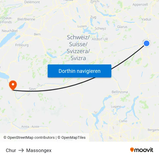 Chur to Massongex map