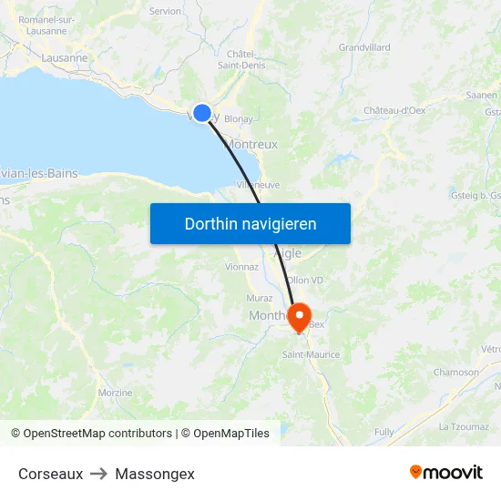 Corseaux to Massongex map