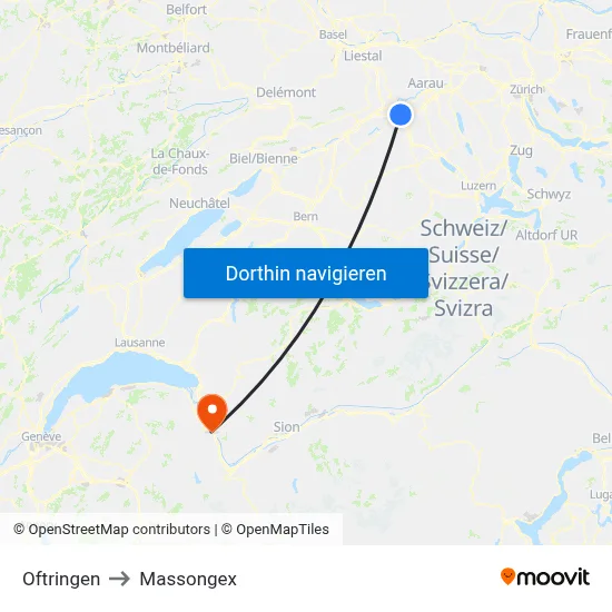 Oftringen to Massongex map