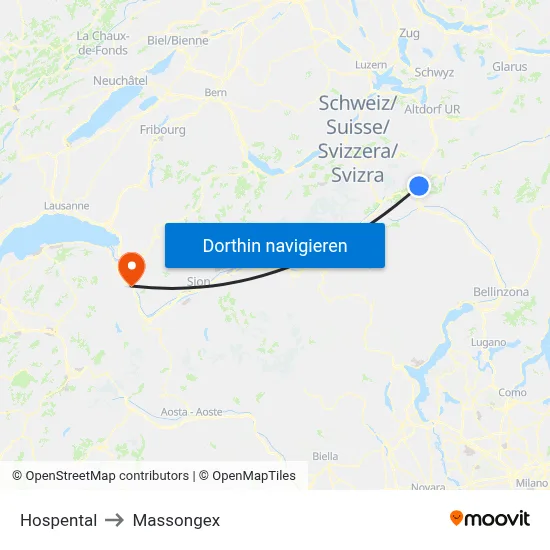 Hospental to Massongex map