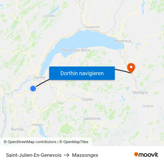 Saint-Julien-En-Genevois to Massongex map