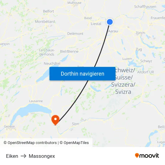 Eiken to Massongex map