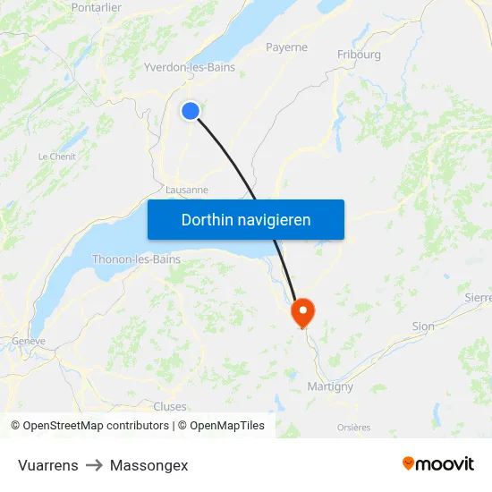 Vuarrens to Massongex map
