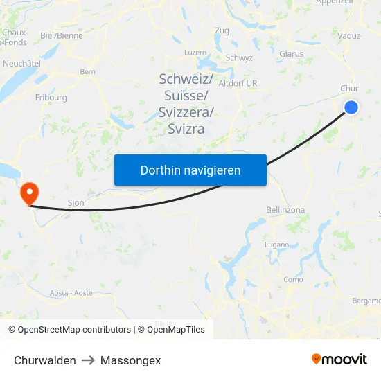 Churwalden to Massongex map