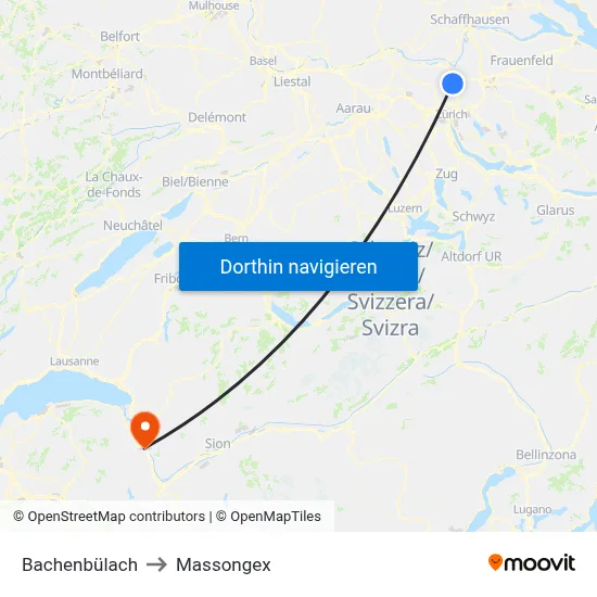 Bachenbülach to Massongex map