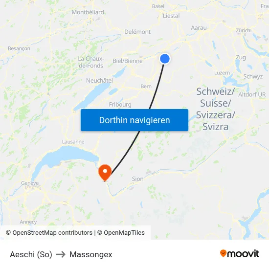 Aeschi (So) to Massongex map