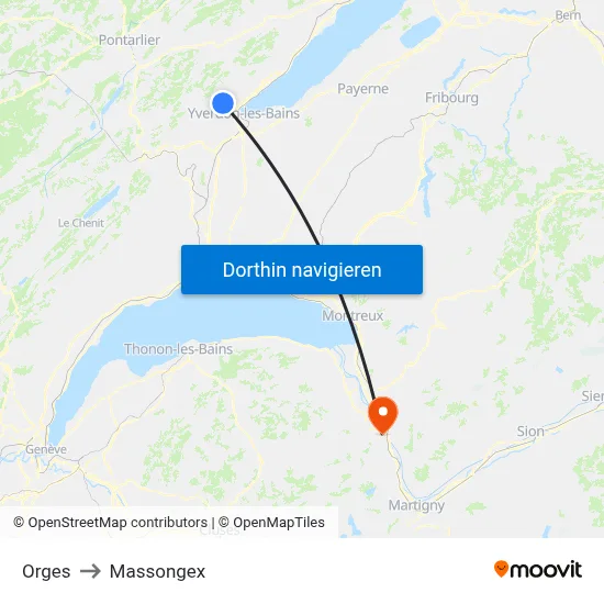 Orges to Massongex map