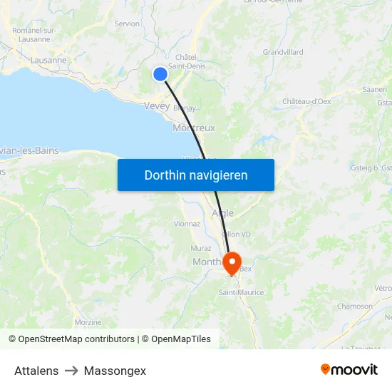 Attalens to Massongex map