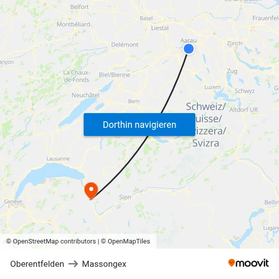 Oberentfelden to Massongex map