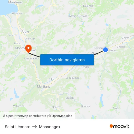 Saint-Léonard to Massongex map