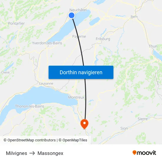 Milvignes to Massongex map