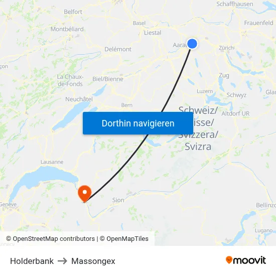 Holderbank to Massongex map