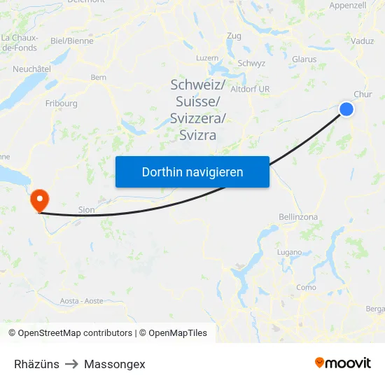 Rhäzüns to Massongex map
