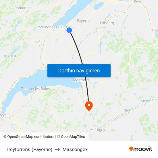 Treytorrens (Payerne) to Massongex map