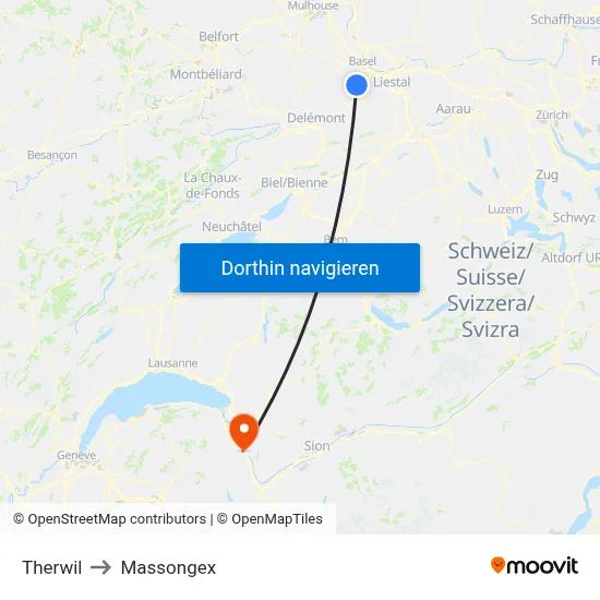Therwil to Massongex map