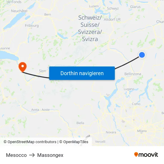 Mesocco to Massongex map