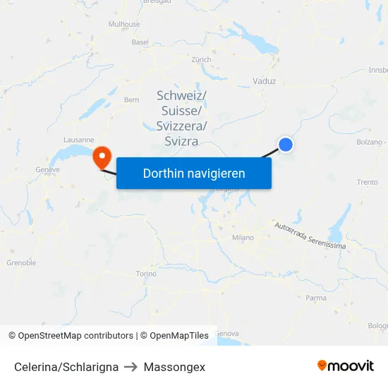 Celerina/Schlarigna to Massongex map